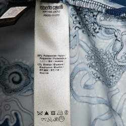 Pre Owned Roberto Cavalli Blue Printed Jersey Brooch Detail Midi Dress M