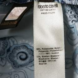 Pre Owned Roberto Cavalli Blue Printed Jersey Brooch Detail Midi Dress M