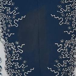 Pre Owned Roberto Cavalli Blue Printed Jersey Brooch Detail Midi Dress M