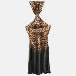 مملوكة مسبقًا Roberto Cavalli Multicolored Animal Print Brooch Detail Short Dress S