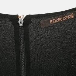Pre Owned Roberto Cavalli Black Floral Print Jersey Brooch Detail Mini Dress M