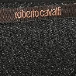 Pre Owned Roberto Cavalli Black Floral Print Jersey Brooch Detail Mini Dress M