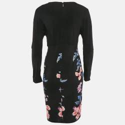 Pre Owned Roberto Cavalli Black Floral Print Jersey Brooch Detail Mini Dress M