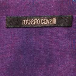 Pre Owned Roberto Cavalli Purple Floral Print Jersey V-Neck Mini Dress M