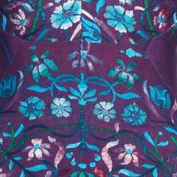 Pre Owned Roberto Cavalli Purple Floral Print Jersey V-Neck Mini Dress M