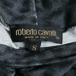 Pre Owned قميص روبيرتو كافالي ياقة عالية قماش جيرسي مودال بطبعة ليوبارد رمادي مقاس صغير (سمول)