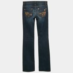 Roberto Cavalli Blue Denim Sequin Detail Pocket Wide Leg Jeans S Waist 27"