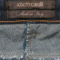 Roberto Cavalli Blue Denim Sequin Detail Pocket Wide Leg Jeans S Waist 27"
