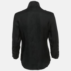 Pre Owned Roberto Cavalli Black Crinkled Crepe Tunic Top S