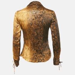 Pre Owned Roberto Cavalli Brown Leopard Print Tie-Up Detail Blouse XS