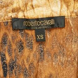Pre Owned Roberto Cavalli Brown Leopard Print Tie-Up Detail Blouse XS