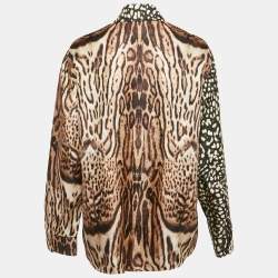 Pre Owned Roberto Cavalli Brown Leopard Print Silk Long Sleeve Shirt L