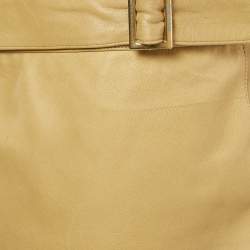 Pre Owned Roberto Cavalli Beige Leather Laser Cut-Work Detail Wide Leg Pants M