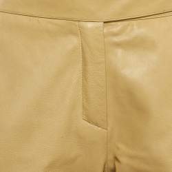 Pre Owned Roberto Cavalli Beige Leather Laser Cut-Work Detail Wide Leg Pants M