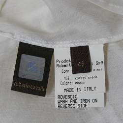 Pre Owned Roberto Cavalli Off-White Cambric Cotton Floral Lace Trimmed Blouse L