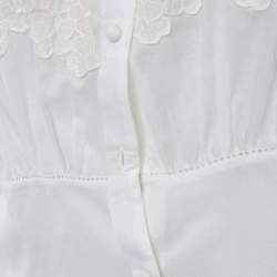 Pre Owned Roberto Cavalli Off-White Cambric Cotton Floral Lace Trimmed Blouse L