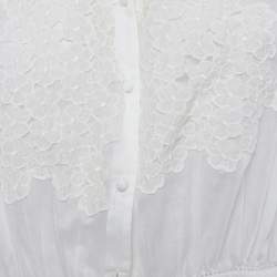 Pre Owned Roberto Cavalli Off-White Cambric Cotton Floral Lace Trimmed Blouse L