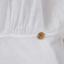 Pre Owned Roberto Cavalli Off-White Cambric Cotton Floral Lace Trimmed Blouse L