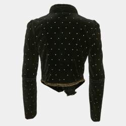 Pre Owned Roberto Cavalli Black Fur Trim Velvet Embroidered Jacket S