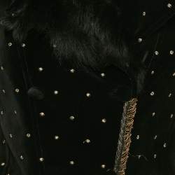 Pre Owned Roberto Cavalli Black Fur Trim Velvet Embroidered Jacket S