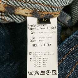 Pre Owned Roberto Cavalli Blue Denim Zip-Up Neck Belt Detail Jacket M