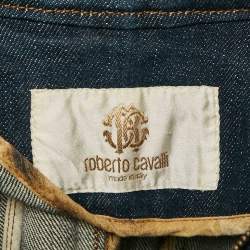 Pre Owned Roberto Cavalli Blue Denim Zip-Up Neck Belt Detail Jacket M