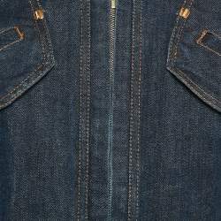 Pre Owned Roberto Cavalli Blue Denim Zip-Up Neck Belt Detail Jacket M