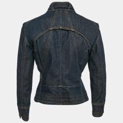 Pre Owned Roberto Cavalli Blue Denim Zip-Up Neck Belt Detail Jacket M