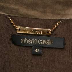 Pre Owned Roberto Cavalli Green Textured Leather and Suede Lace-Up Jacket M