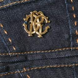 Pre Owned Roberto Cavalli Navy Blue Denim Embroidered Straight Leg Jeans S Waist 25"