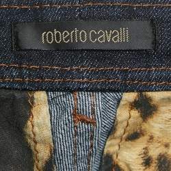 Pre Owned Roberto Cavalli Navy Blue Denim Embroidered Straight Leg Jeans S Waist 25"