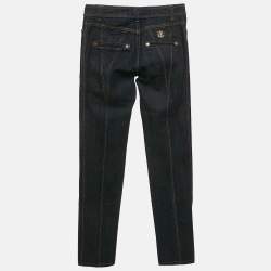 Pre Owned Roberto Cavalli Navy Blue Denim Embroidered Straight Leg Jeans S Waist 25"
