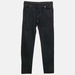 Pre Owned Roberto Cavalli Navy Blue Denim Embroidered Straight Leg Jeans S Waist 25"