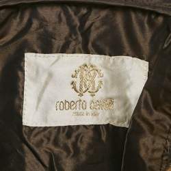 Pre Owned Roberto Cavalli Metallic/Brown Silk Ruffled Zip-Up Trench Coat M