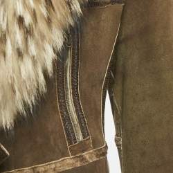Pre Owned Roberto Cavalli Khaki Suede and Fox Fur Jacket S