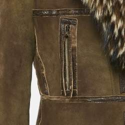 Pre Owned Roberto Cavalli Khaki Suede and Fox Fur Jacket S