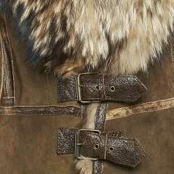 Pre Owned Roberto Cavalli Khaki Suede and Fox Fur Jacket S