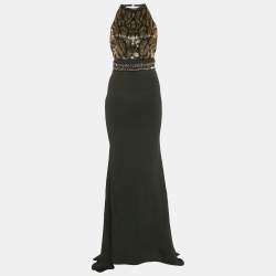 Roberto Cavalli Black Embellished Crepe Sleeveless Gown S
