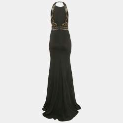 Roberto Cavalli Black Embellished Crepe Sleeveless Gown S