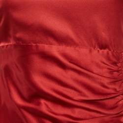 مملوكة مسبقًا Roberto Cavalli Red Satin Silk Ruched Mini Dress S