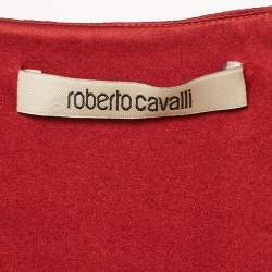 مملوكة مسبقًا Roberto Cavalli Red Satin Silk Ruched Mini Dress S