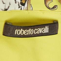 Pre Owned Roberto Cavalli Yellow Multicolor Printed Jersey Long Dress S