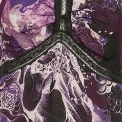 Pre Owned Roberto Cavalli Purple/Multicolor Printed Lace Trim Detail Top S