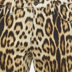 Pre Owned Roberto Cavalli Brown Leopard Print Denim Jeans S Waist 28"
