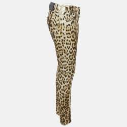 Pre Owned Roberto Cavalli Brown Leopard Print Denim Jeans S Waist 28"