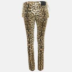 Pre Owned Roberto Cavalli Brown Leopard Print Denim Jeans S Waist 28"