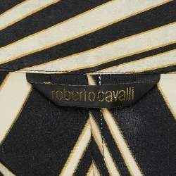 Pre Owned Roberto Cavalli Black Printed Satin Silk Long Sleeve Shirt M
