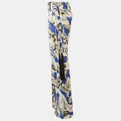 Pre Owned Roberto Cavalli Multicolor Feather Print Silk Satin Wide Leg Trousers S