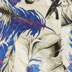 Pre Owned Roberto Cavalli Multicolor Feather Print Silk Satin Wide Leg Trousers S