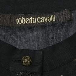 مملوكة مسبقًا Roberto Cavalli Black/Multicolor Sheer Silk Trimmed Button Front Blouse L